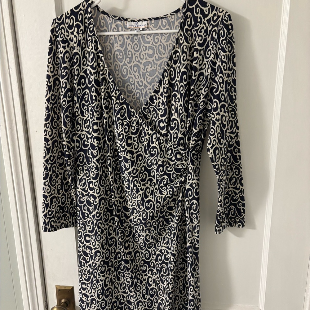 Jude Connally Navy and White Patterned Dress